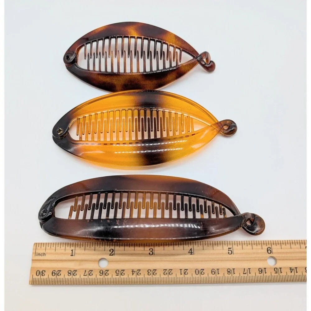 Lot Of 3 Tortoiseshell Banana Hair Clips Scunci Camila, Paris Interlocking